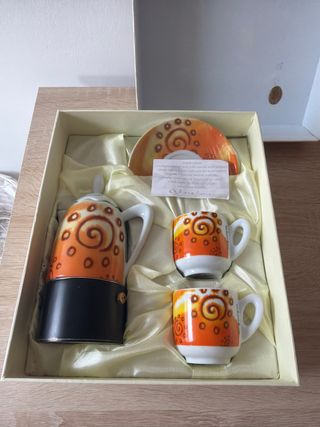 Set Caffettiera e Tazzine Porcellana Arancio