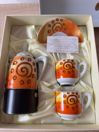Set Caffettiera e Tazzine Porcellana Arancio