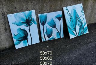 Set 3 Cuadros lienzos Flores Azul