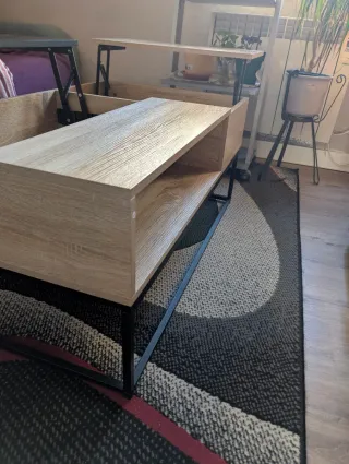 Mesa de centro moderna madera y metal como nueva