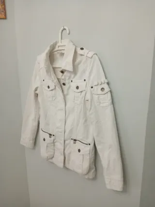 Chaqueta Sahariana Militar Blanca Bolsillos