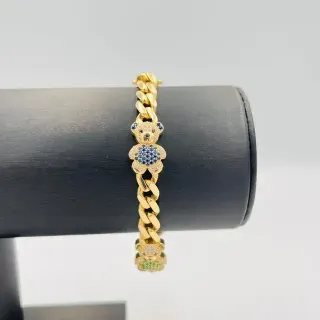 Pulsera Cubana 4 Osos 7mm 18k
