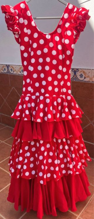 Vestido Flamenco Rojo Lunares Blancos