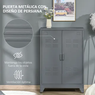 Armario Metálico Gris Doble Puerta 75x33x110cm