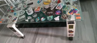 Mesita de centro cristal y madera le puse ruedas