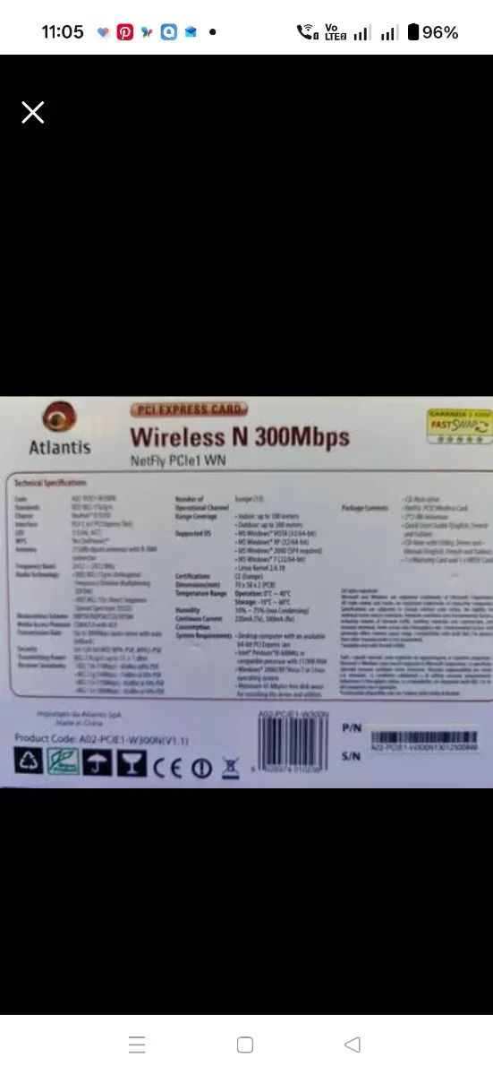 Tarjeta de red inalámbrica N 300Mbps Atlantis afbeelding 5