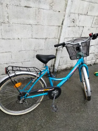 Bicicleta azul con cesta y portabultos