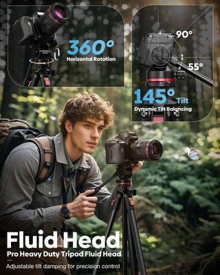 Trípode compacto, 172cm + Cabezal Fluido +90°/-55°