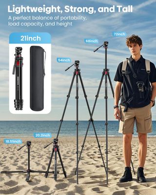 Trípode compacto, 172cm + Cabezal Fluido +90°/-55°