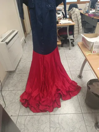 Vestido Sevillana Noche Azul y Rojo