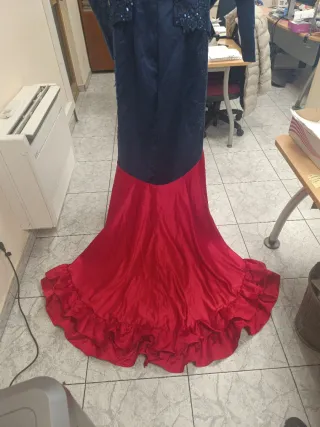 Vestido Sevillana Noche Azul y Rojo