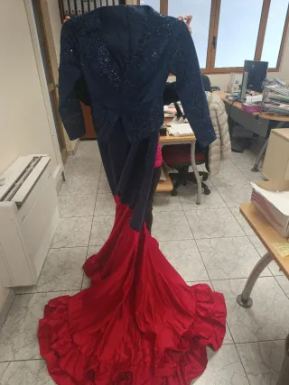 Vestido Sevillana Noche Azul y Rojo