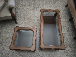 2 Mesas de Salón de Madera Oscura con Cristal
