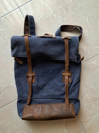 Zaino Crazy Lou Paris denim e cuoio