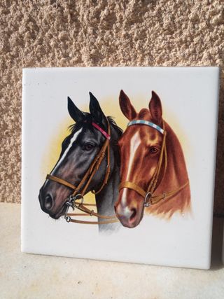 Lote de 4 azulejos decorativos caballos