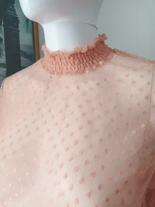 Blusa rosa transparente topos talla S