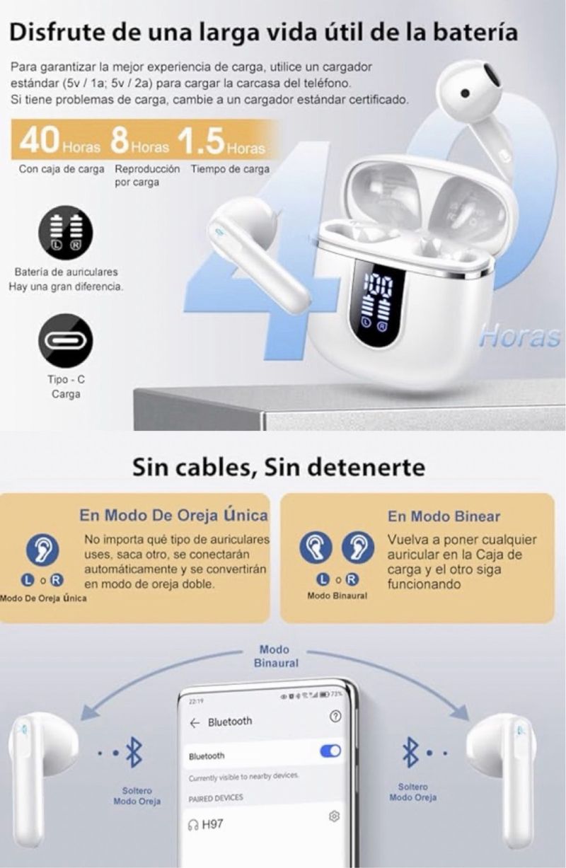 Auriculares Bluetooth 5.4 Blancos afbeelding 3