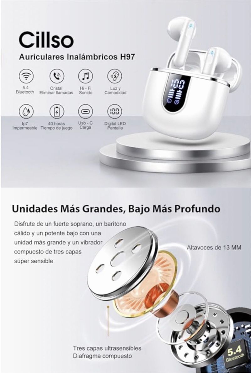 Auriculares Bluetooth 5.4 Blancos afbeelding 2