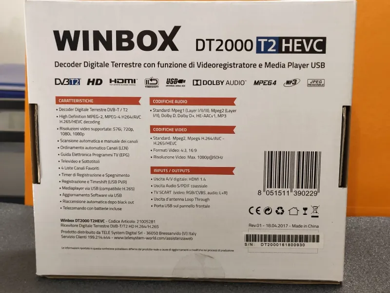 WINBOX DT2000 T2 HEVC Decoder Digital Terrestre afbeelding 4