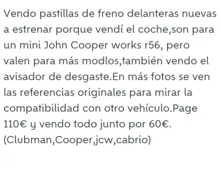 Pastillas Freno Mini John Cooper Works R56