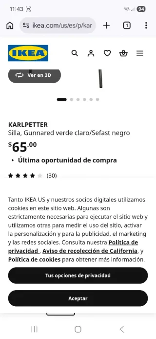 Silla de escritorio azul Ikea