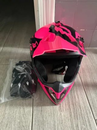 Casco Moto Fox Rosa y Negro
