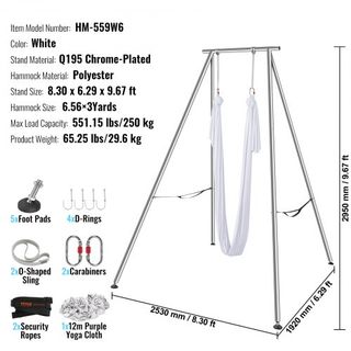 Estructura de Yoga Aéreo y Hamaca de Yoga, Soporte Profesional de Columpio de Yoga de 9.67 pies de Altura Viene con Hamaca Aérea de 6.6 Yards, Capacidad de Carga Máxima de 551.15 lbs Estructura de...