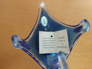 Cisne de cristal azul con pie bañado en plata