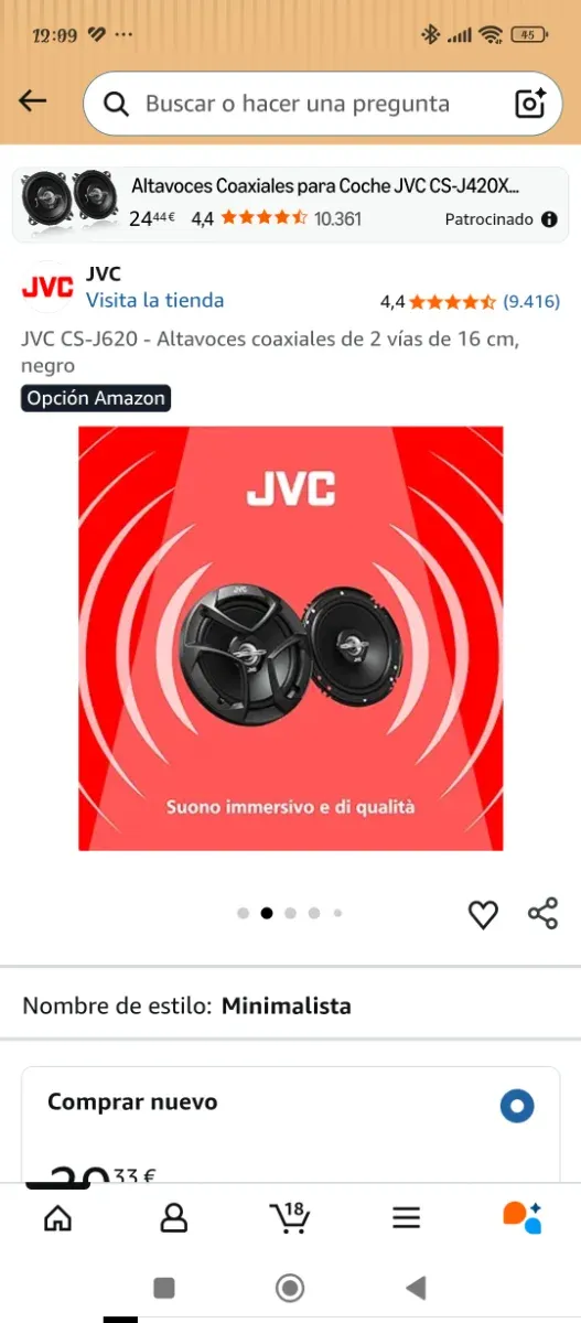Altavoces JVC CS-J620 16cm Negro