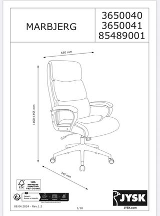 Sedia da ufficio regolabile MARBJERG JYSK Grigio Nero
