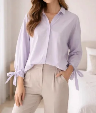 Camisa lila pastel Mango Talla L