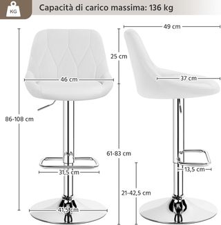 Set 2 Sgabelli Bar Alti Altezza Regolabile Cucina