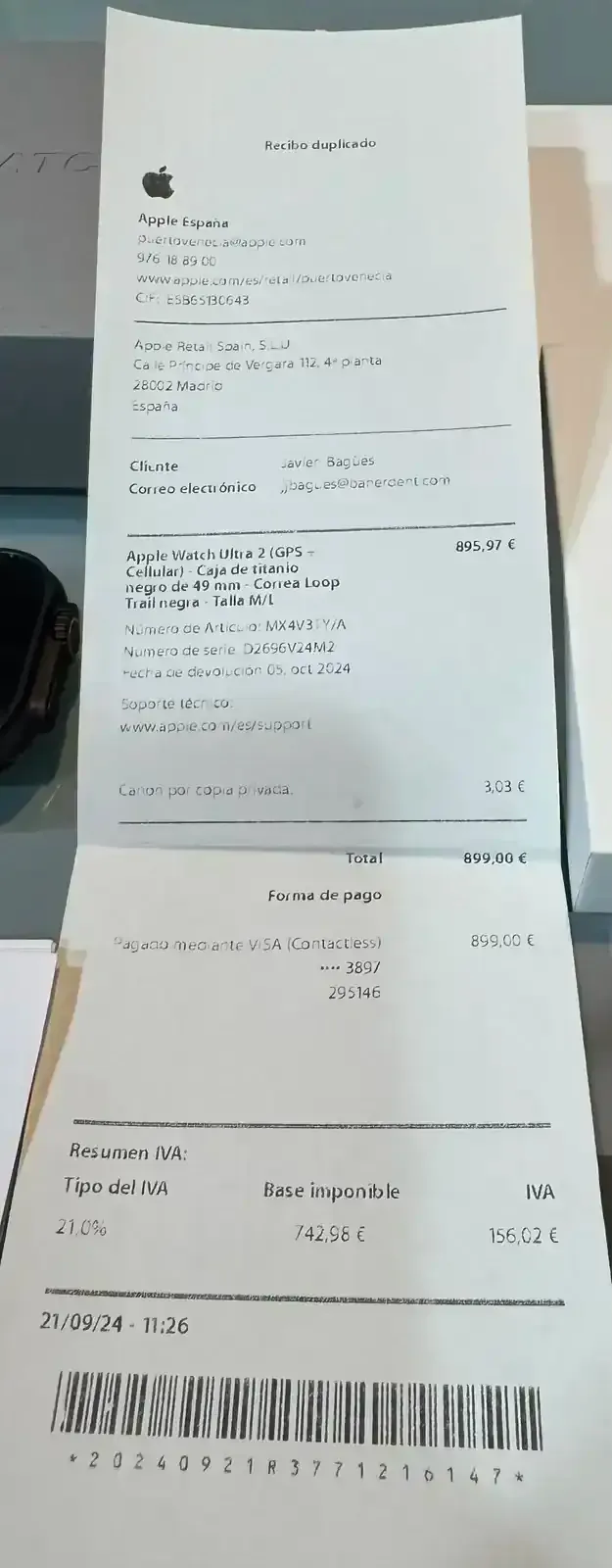 Apple Watch Ultra 2 con factura Apple Store afbeelding 3