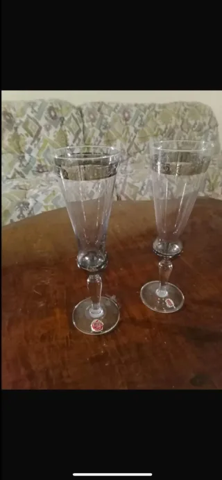 Coppia calici cristallo con decoro argento
