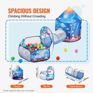 Tienda de Juego 3 en 1 para Niños con Túnel para Niños, Niñas, Bebés y Niños Pequeños, Casa de Juego Pop Up para Interior/Exterior con Bolsa de Transporte y Correas de Sujeción Regalos de Cumpleañ...
