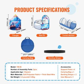 Tienda de Juego 3 en 1 para Niños con Túnel para Niños, Niñas, Bebés y Niños Pequeños, Casa de Juego Pop Up para Interior/Exterior con Bolsa de Transporte y Correas de Sujeción Regalos de Cumpleañ...