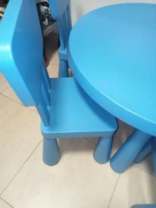 Mesa y 3 Sillas Niños Ikea Azul