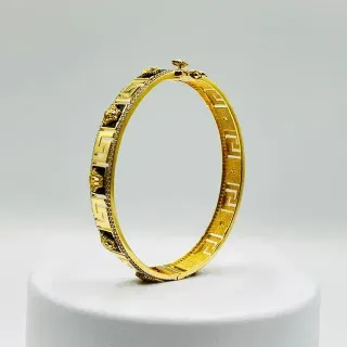 Pulsera Rígida Medusa Onix Greca 18K