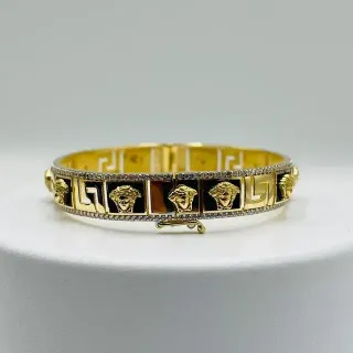 Pulsera Rígida Medusa Onix Greca 18K