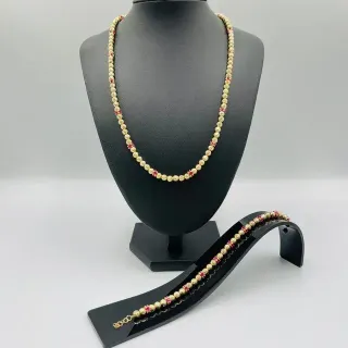 Pulsera Bolas Diamantadas y Piedras Rojas 18K