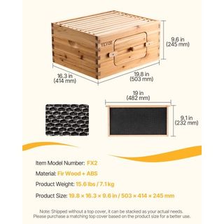Kit de Inicio de Caja Profunda para Colmenas, Madera de Abeto Natural Recubierta de Cera de Abeja al 100%, Kit de Colmena Langstroth con 10 Marcos y Fundaciones, Ventanas Acrílicas Transparentes p...