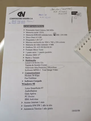 Ordenador IBM Aptiva EP8 funcionando