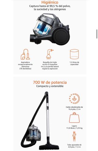 Aspiradora sin bolsa 700W HEPA