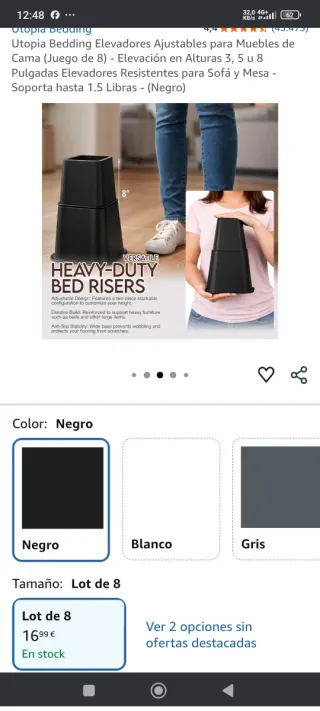 Lote de 8 elevadores de cama negros o patas