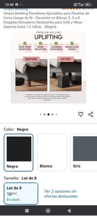 Lote de 8 elevadores de cama negros o patas