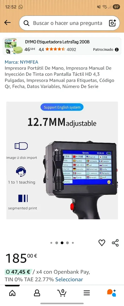 Impresora de inyección portátil