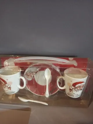 Set 2 Tazzine Natale con Piattino e Cucchiaini