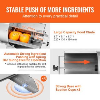 Cortadora de Verduras Eléctrica, Slicer Comercial Ajustable de 0-0.5__in__/0-12mm de Grosor, Convertible a Manual, Cortadora de Alimentos de Acero Inoxidable, Máquina de Corte con Gran Puerto de A...