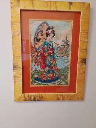 Cuadro Punto de Cruz Geisha Paraguas