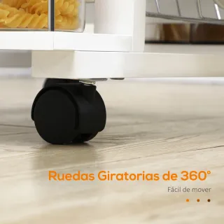 Carrito Cocina Ruedas Blanco Madera Metal